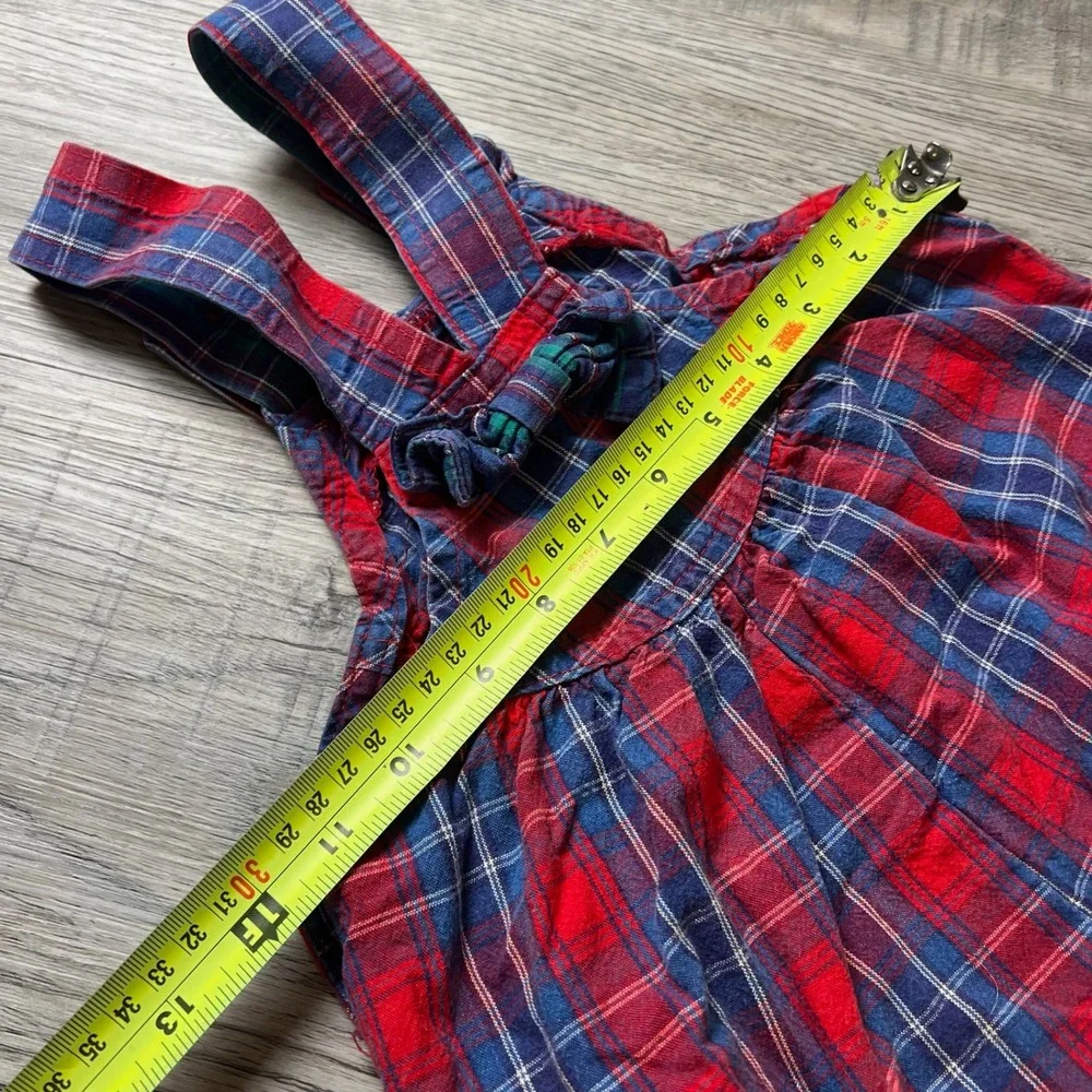 OshKosh‎ B'gosh Overalls Toddler 3T Red Blue Plaid Vintage Made in USA Bibs Bow